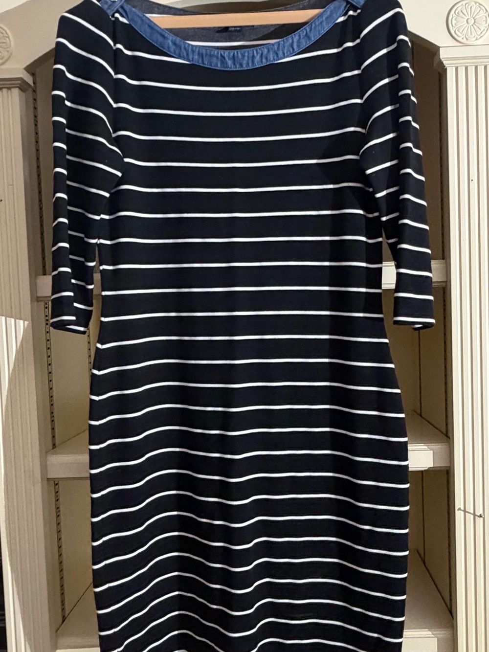 Tommy Hilfiger Navy & White Striped Dress with Denim Trim